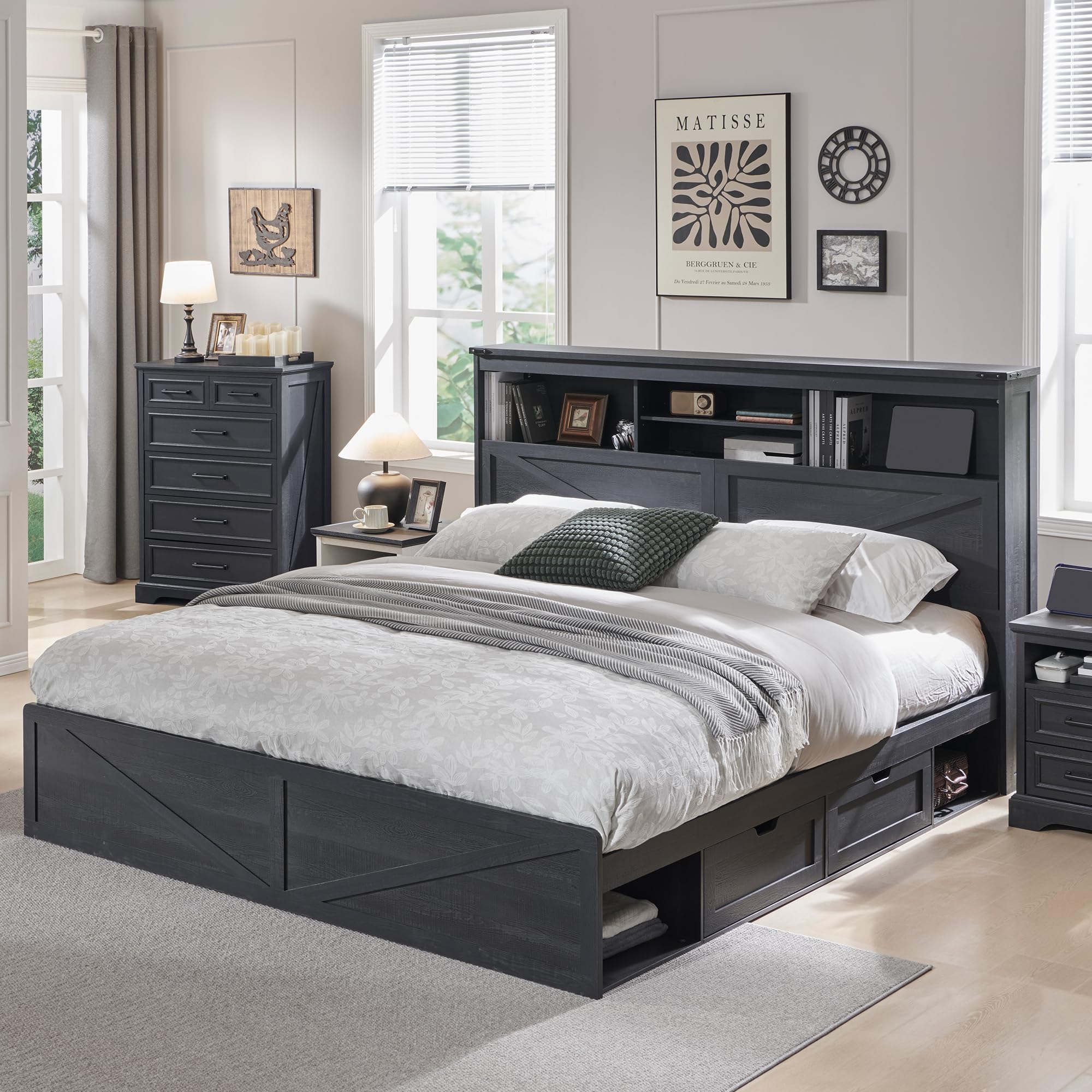 Farmhouse King Size Bed Frame  - King Size Bed Frame With Storage Drawers recension och pris