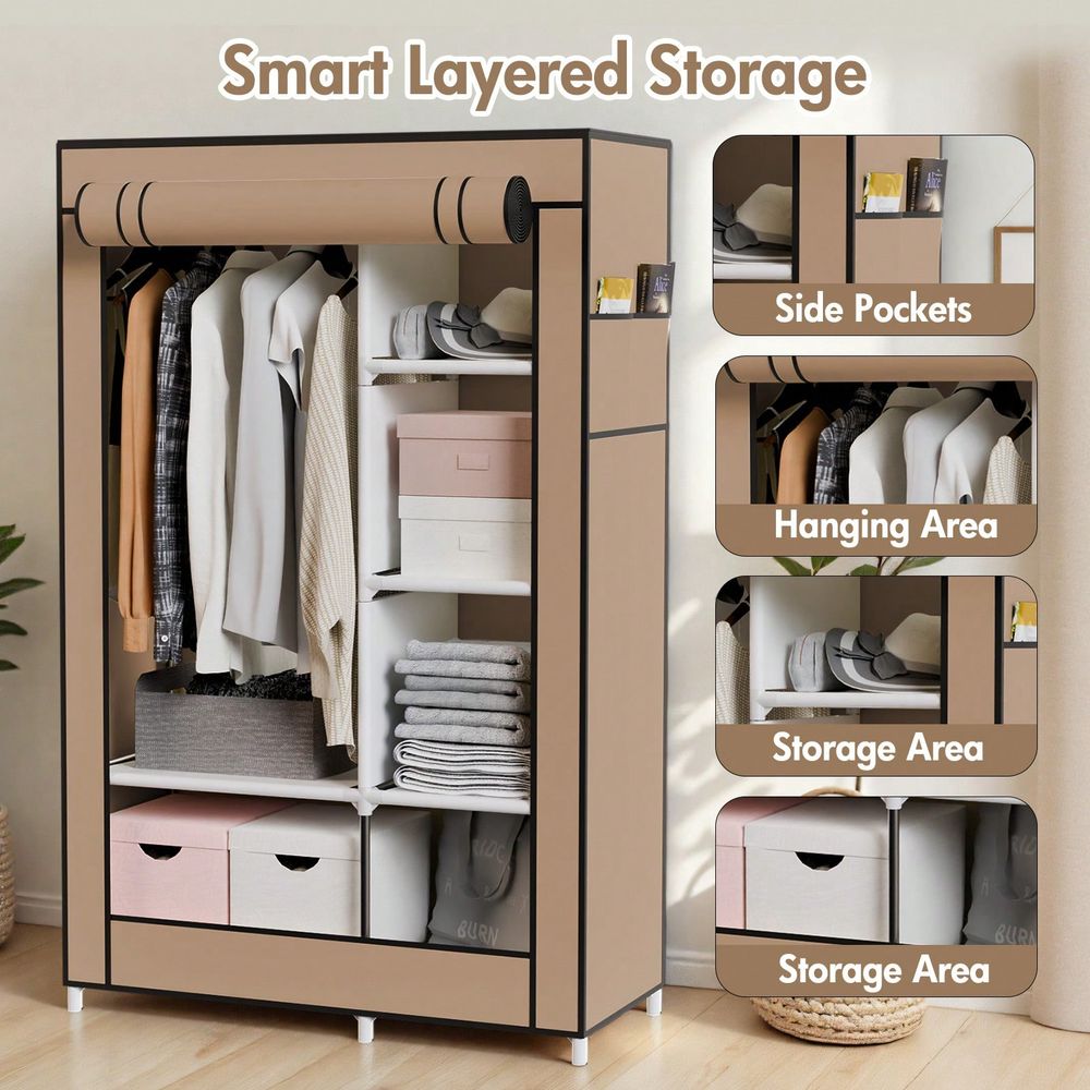 Closet Storage For Hanging Clo - Wardrobe Closet Portable Fabric Cover recension och pris