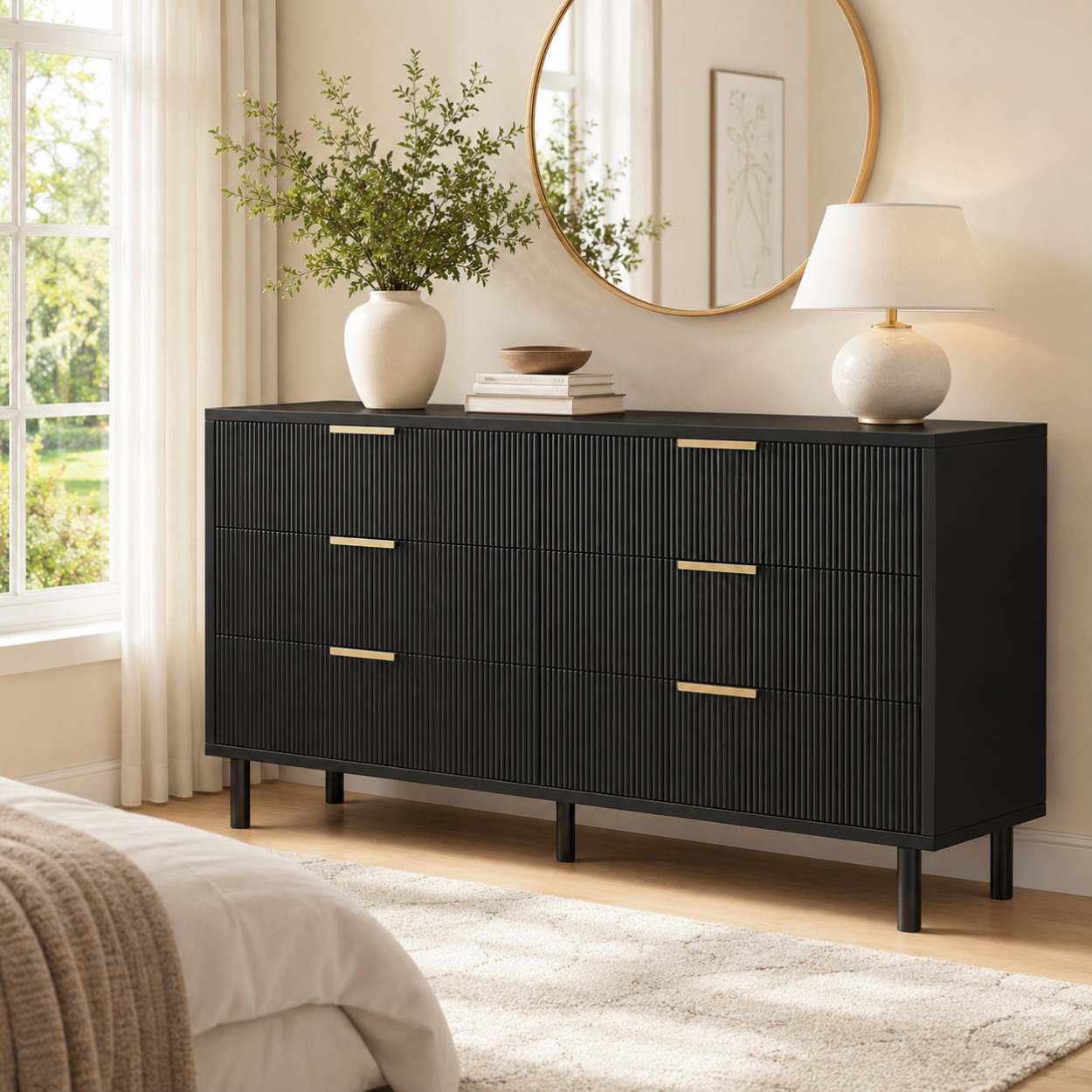 Fluted 6 Drawer Dresser with M - Bedroom Furniture recension och pris
