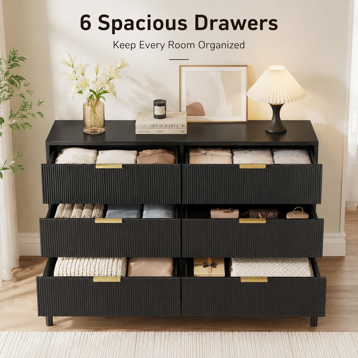Fluted 6 Drawer Dresser with M - Bedroom Furniture recension och pris
