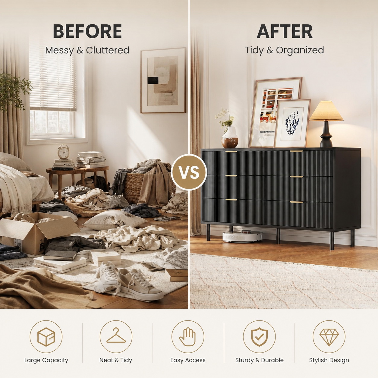 Fluted 6 Drawer Dresser with M - Bedroom Furniture recension och pris