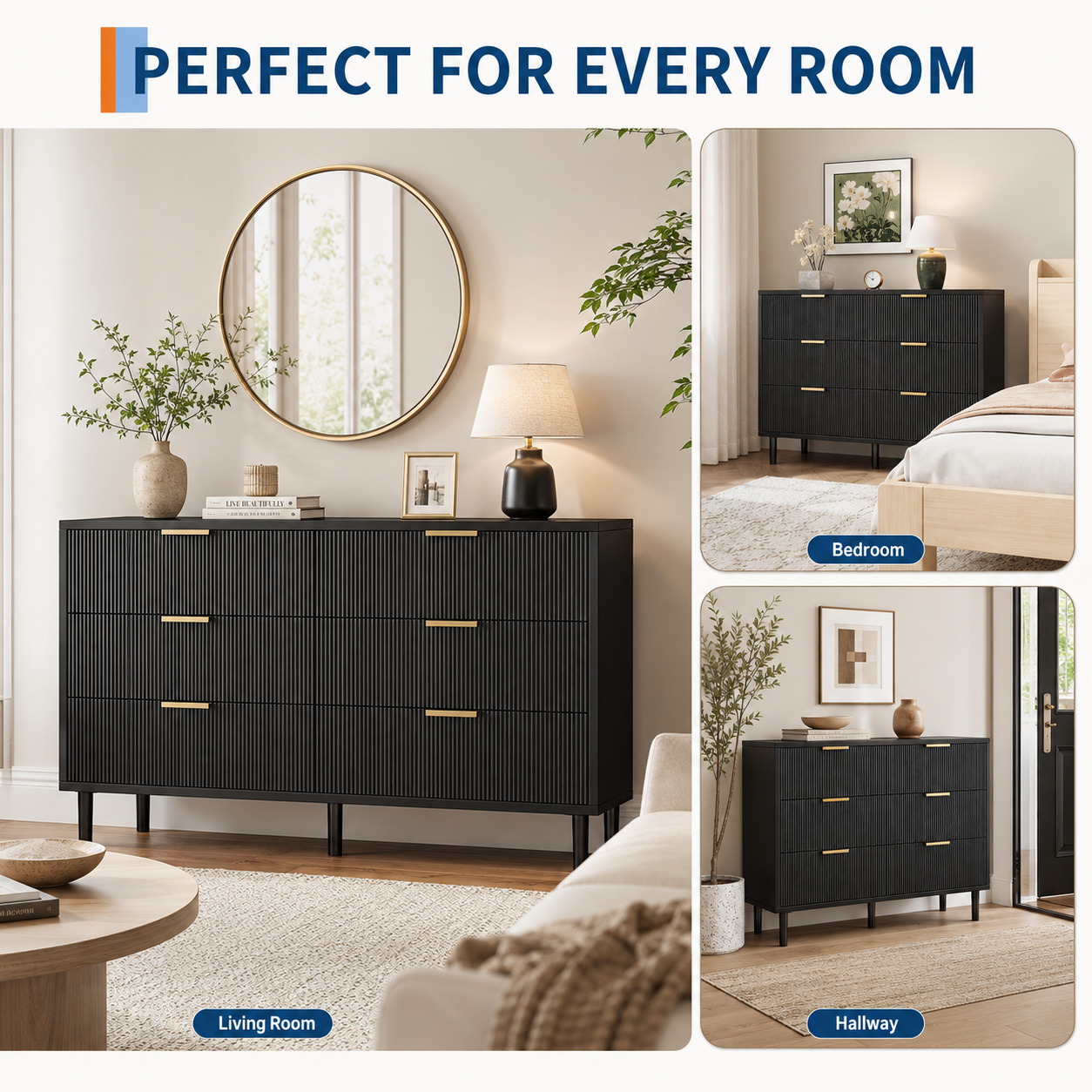 Fluted 6 Drawer Dresser with M - Bedroom Furniture recension och pris