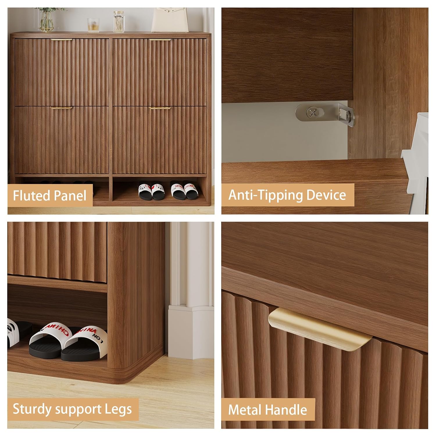 Fluted Shoe Cabinet with 4 Fli - Shoe Rack Cabinet Narrow Entryway recension och pris