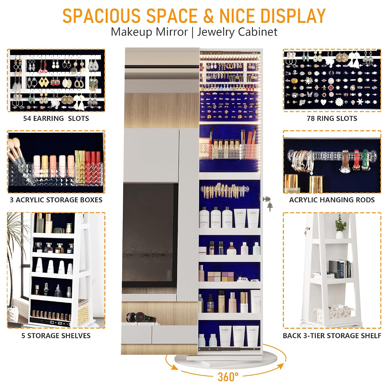 360° Swivel Jewelry Mirror Cab - Full Length Mirror Jewelry Armoire recension och pris